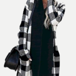 Women's Coat Street Causal Daily Fall Spring Long Coat Loose Normal Casual Jacket Long Sleeve Check Classic Style Black Red / Co