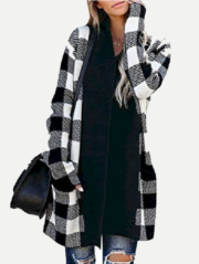 Women's Coat Street Causal Daily Fall Spring Long Coat Loose Normal Casual Jacket Long Sleeve Check Classic Style Black Red / Co