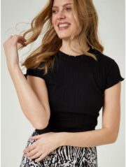 Black Pointelle Jersey T-Shirt - Image 2