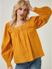 Orange Square Neck Embroidered Blouse - Image 2