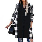 Women's Coat Street Causal Daily Fall Spring Long Coat Loose Normal Casual Jacket Long Sleeve Check Classic Style Black Red / Co - Image 2