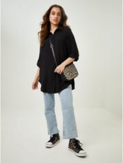 Black Linen Look Longline Shirt - Image 3
