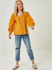 Orange Square Neck Embroidered Blouse - Image 3