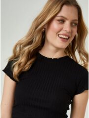 Black Pointelle Jersey T-Shirt - Image 3