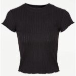 Black Pointelle Jersey T-Shirt