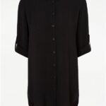 Black Linen Look Longline Shirt