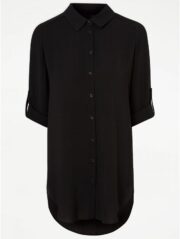 Black Linen Look Longline Shirt