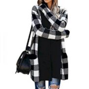 Women's Coat Street Causal Daily Fall Spring Long Coat Loose Normal Casual Jacket Long Sleeve Check Classic Style Black Red / Co - Image 3