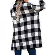 Women's Coat Street Causal Daily Fall Spring Long Coat Loose Normal Casual Jacket Long Sleeve Check Classic Style Black Red / Co - Image 4
