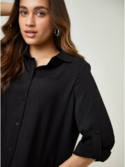 Black Linen Look Longline Shirt - Image 4