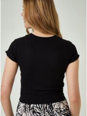 Black Pointelle Jersey T-Shirt - Image 4