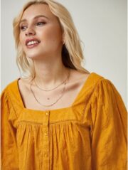 Orange Square Neck Embroidered Blouse - Image 5