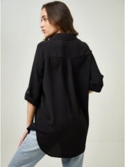 Black Linen Look Longline Shirt - Image 5